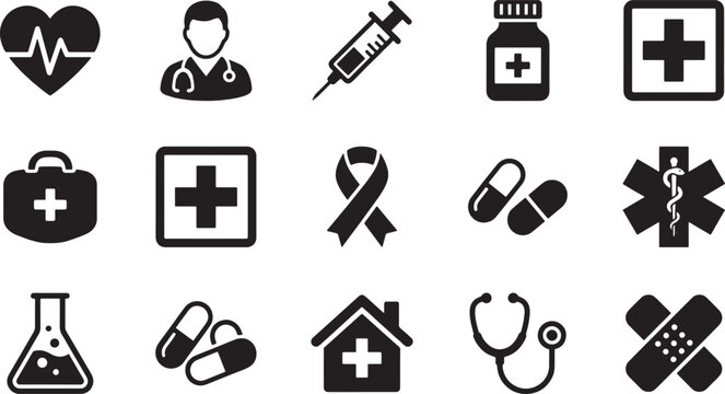 Medical Healthcare Black Glyph Symbols Collection