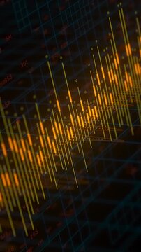 Complex big data graph with quantum computing, AI cyberspace and futuristic information visualization, seamless loop. Vertical video.