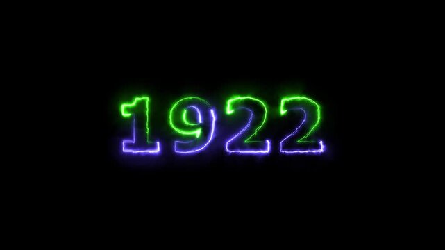 "The year '1922' appears in bold neon typography at the center of a dark cinematic background.ideal for historical timelines, documentaries, countdowns, anniversaries, and broadcast motion graphics."