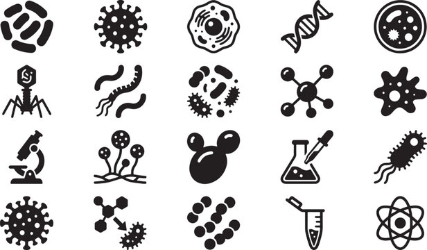 Microbiology and Virus Research Black Glyph Symbols Collection