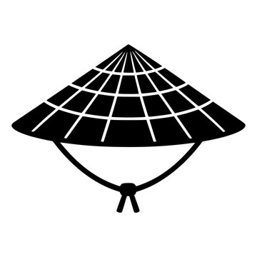 Black Silhouette of Traditional Asian Conical Straw Hat Illustration