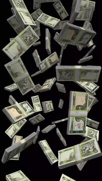 Vertical Eritrea Money, Falling Eritrean Nakfa Bills Black Background, Premium East Africa Asmara Finance Cash Stacks, 4K