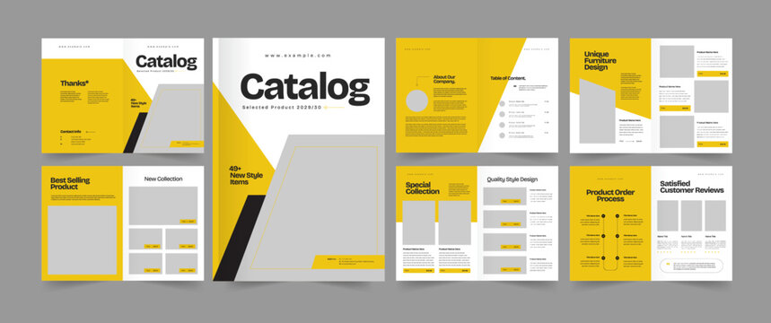 Yellow and Black Multi page Catalog Template, Product Catalog Layout