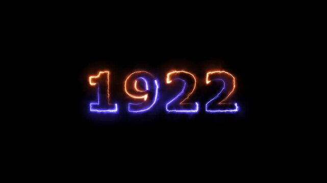 "The year '1922' appears in bold neon typography at the center of a dark cinematic background.ideal for historical timelines, documentaries, countdowns, anniversaries, and broadcast motion graphics."