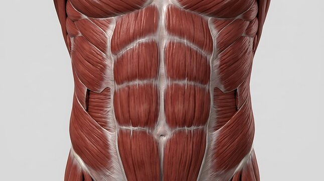 Anatomical model showing human abdominal muscles and torso core