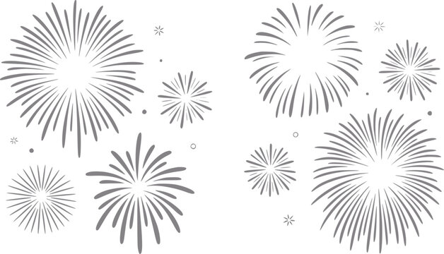 Una colecci&oacute;n de estallidos de fuegos artificiales grises aislados sobre un fondo blanco para proyectos festivos