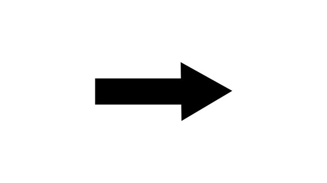 Minimalist Black arrow moving forward animation on White background, right pointing directional arrow indicator, next step symbol, progress and forward motion graphic transition concept.