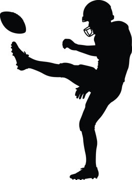 American Football Player Kicking Ball Silhouette Vector Isolated on White Background for Sports Design