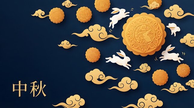 Mid autumn festival china mooncakes rabbits festive decorations for celebrations