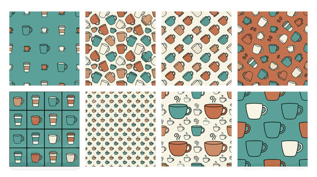 Cozy Coffee Cup Patterns: A Collection of Warm Beverage Designs in Teal, Cream, and Terracotta