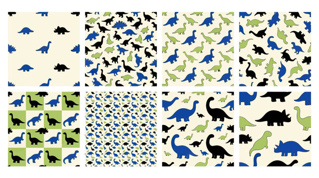 Cute Dinosaur Patterns Collection: Seamless Repeating Designs for Kids