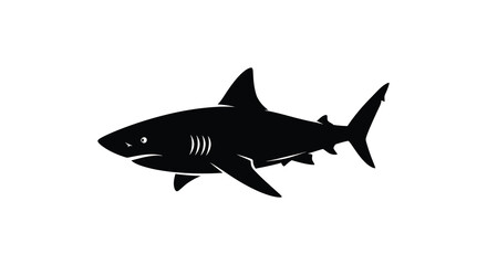 Obraz premium Great White Shark Silhouette Against White Background Minimalist Design