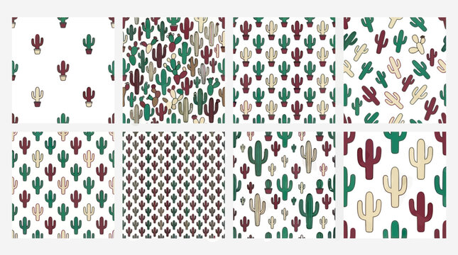 Seamless Cactus Pattern Collection: Desert Flora, Tropical Plants, Cute Succulents, Mexican Fiesta Vibes
