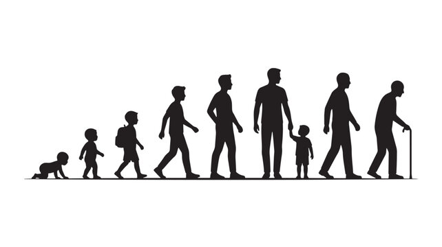 Human Life Stages From Infancy to Old Age Depicted as Silhouettes Featuring Childhood, Adolescence, Adulthood with Growth