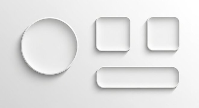 Minimalist White UI Elements Set with Soft Shadows on Light Background