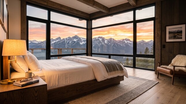 Luxury Mountain Bedroom with Panoramic Sunset View