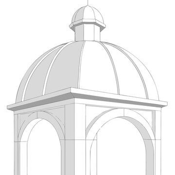 Architectural gazebo line drawing vector illustration