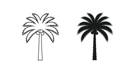 Obraz premium Palm Tree Line Art And Solid Black Silhouette