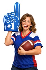 Fototapeta premium Cheerful fan holding foam finger.