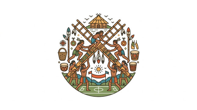 Colorful circular emblem with agricultural and national symbols.