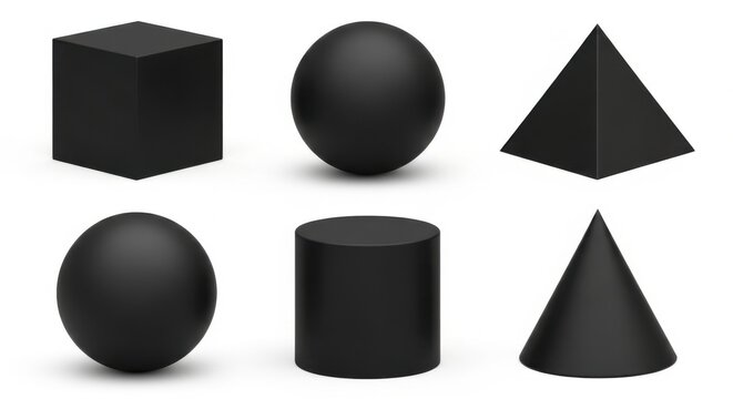 Set of 3D Geometric Shapes in Matte Black