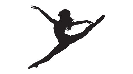 Ballerina In Mid air Leap Black Silhouette Against White Background © MDAbdul