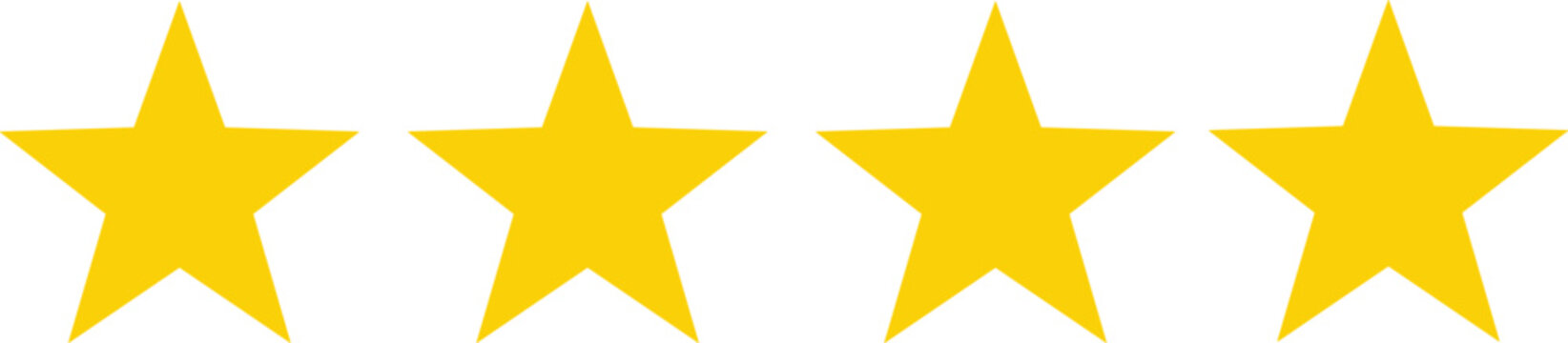 Yellow four star customer rating vector illustration featuring flat gold stars isolated on white background for review design
