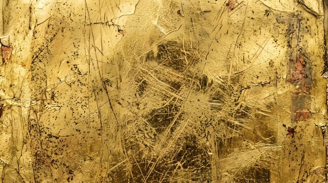 Distressed gold leaf texture with scratches and cracks, luxury metallic background