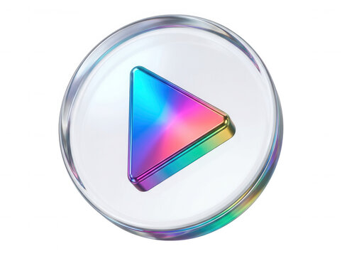 Glossy 3 D play button with rainbow gradient isolated on a transparent background