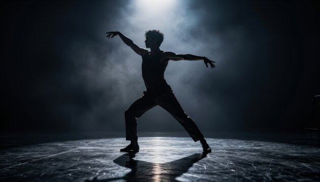 Male Contemporary Dancer in Dramatic Backlit Stage Spotlight