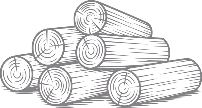 Una pila de troncos de madera ilustrada en un estilo de l&iacute;nea simple en blanco y negro para temas de silvicultura o construcci&oacute;n