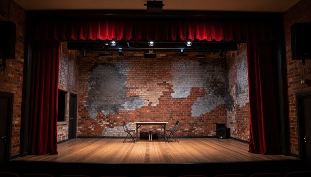 Small Theater Stage with Brick Wall Backdrop