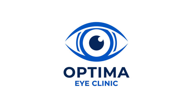 Optima Eye Clinic logo with a stylized blue eye graphic and clinic name.