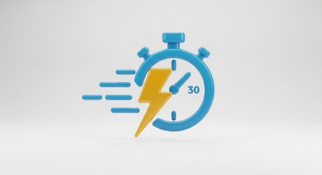 3D Fast Delivery Stopwatch Icon with Lightning Bolt Symbol
