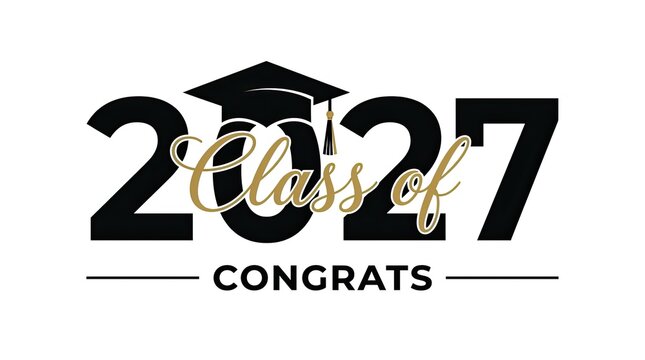 Class of 2027 graduation congrats typography design vector template with displays class design white illustration mortarboard calligraphy achievement celebration background university minimal with cap