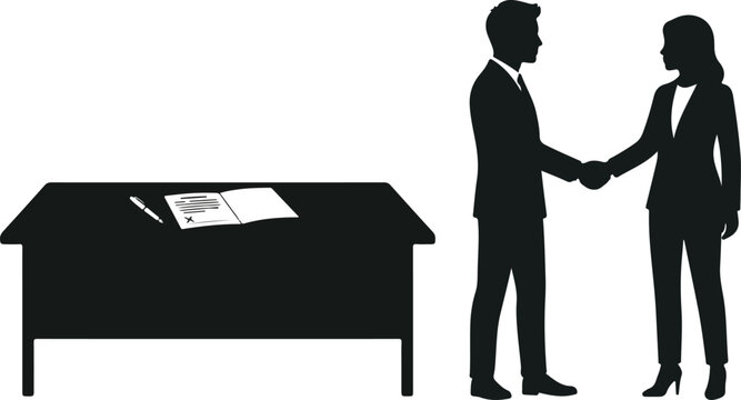Business People Handshaking After Signing Contract Vector Silhouette