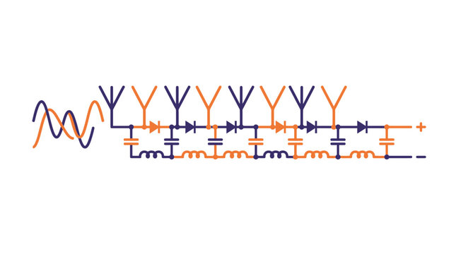 Schematic of an antenna array with diodes and LC circuits