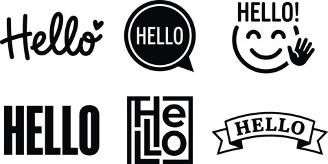 Set of various hand drawn hello typography designs isolated on transparent background silhouette © mdkamran