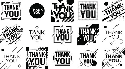 Set of creative thank you typography badges isolated on transparent background silhouette © mdkamran