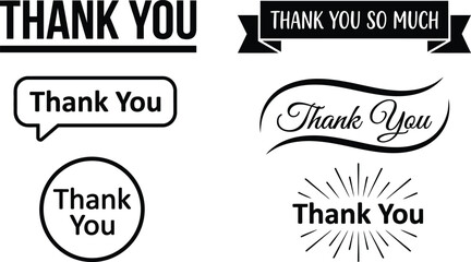 Fototapeta premium Collection of various black thank you text designs isolated on transparent background silhouette