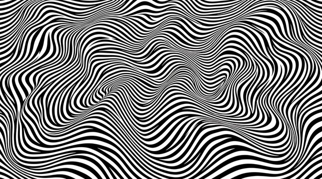 Abstract black and white wavy line pattern with hypnotic concentric design.