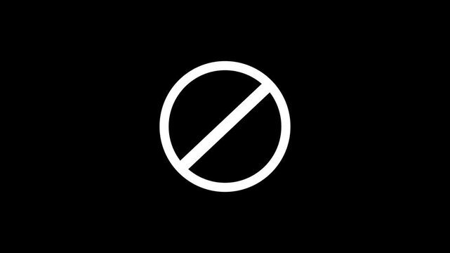 Prohibition Sign Animation No Entry, Restricted Access, Warning Symbol & white Stop Icon Motion Graphic on Black Background