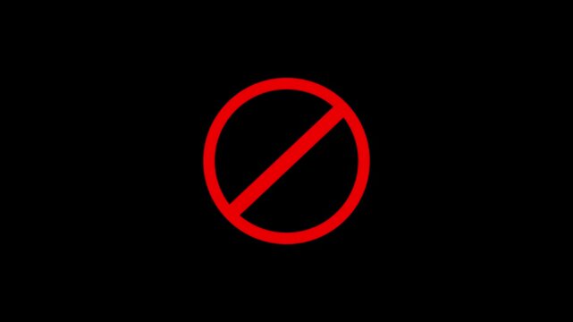 Prohibition Sign Animation No Entry, Restricted Access, Warning Symbol & Red Stop Icon Motion Graphic on Black Background