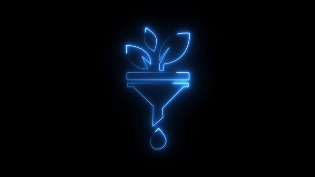 Neon plant funnel animation .Glowing neon line Funnel or filter icon isolated on black background. animation