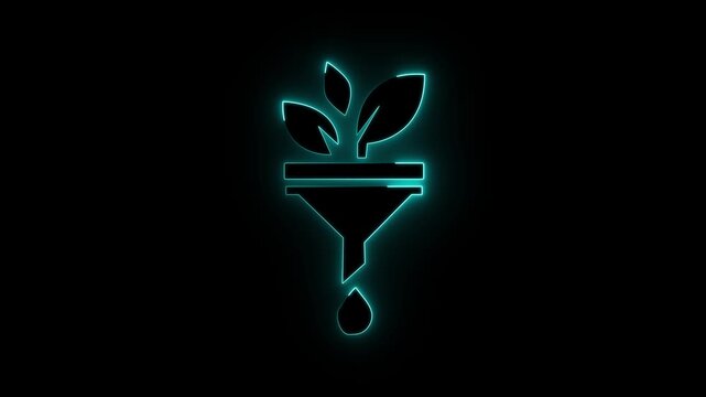 Neon plant funnel animation .Glowing neon line Funnel or filter icon isolated on black background. animation