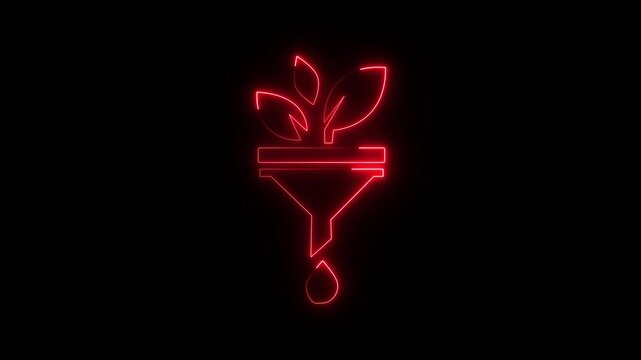 Neon plant funnel animation .Glowing neon line Funnel or filter icon isolated on black background. animation