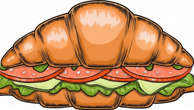 healthy croissant sandwich with salmon and avocado vector