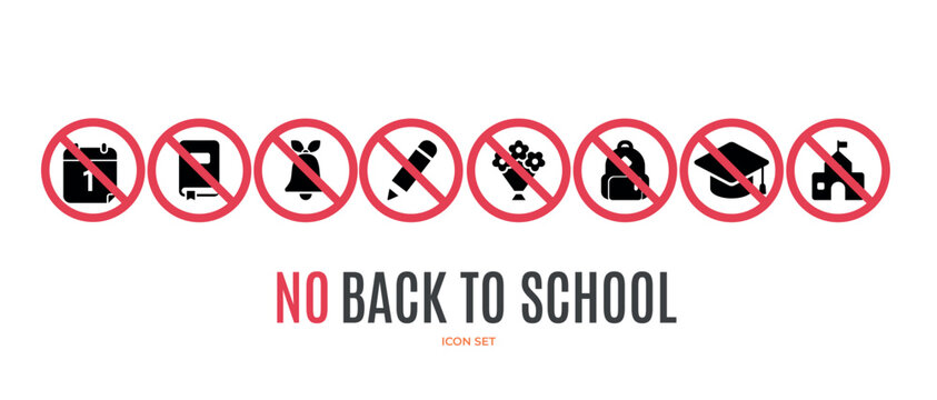 Set of red prohibition, no back to school icon collection for warning and safety signs