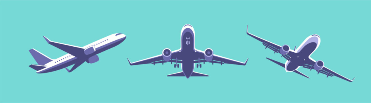 A set of airplanes gaining altitude. Vector illustration in a minimalistic style.