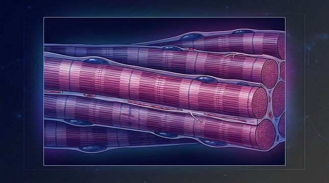 Microscopic view of skeletal muscle fiber structure with nuclei